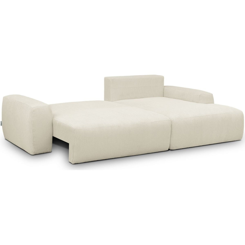 Sonny - Canapé d'Angle Gauche Convertible 3 Places en Velours Côtelé - Beige