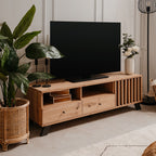 Flavia - Meuble TV 1 Porte 2 Tiroirs Effet Chêne 138 cm - Bois