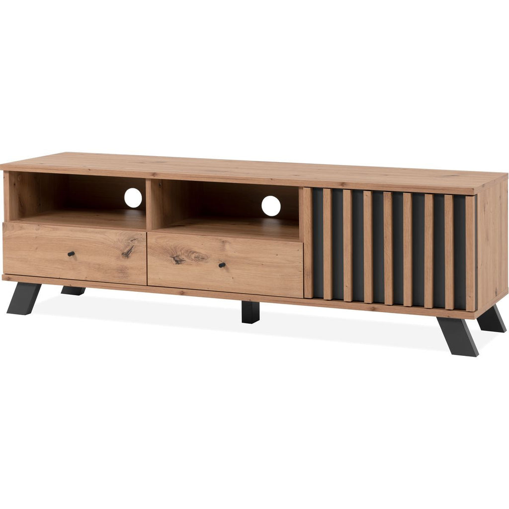 Flavia - Meuble TV 1 Porte 2 Tiroirs Effet Chêne 138 cm - Bois