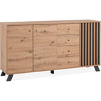 Flavia - Buffet 3 Portes 4 Tiroirs Effet Chêne 160 cm - Bois