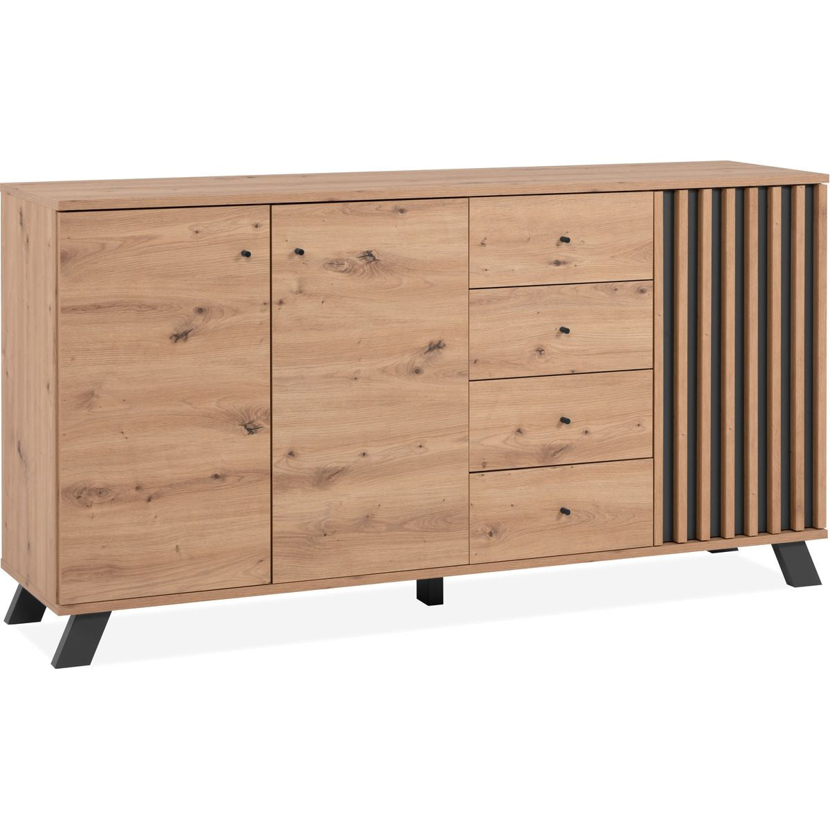 Flavia - Buffet 3 Portes 4 Tiroirs Effet Chêne 160 cm - Bois