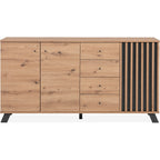 Flavia - Buffet 3 Portes 4 Tiroirs Effet Chêne 160 cm - Bois