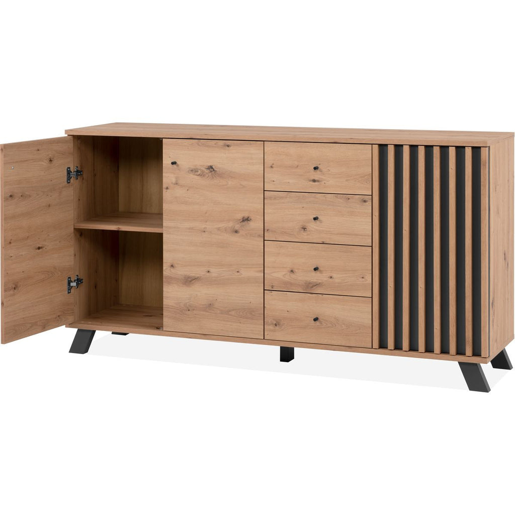 Flavia - Buffet 3 Portes 4 Tiroirs Effet Chêne 160 cm - Bois