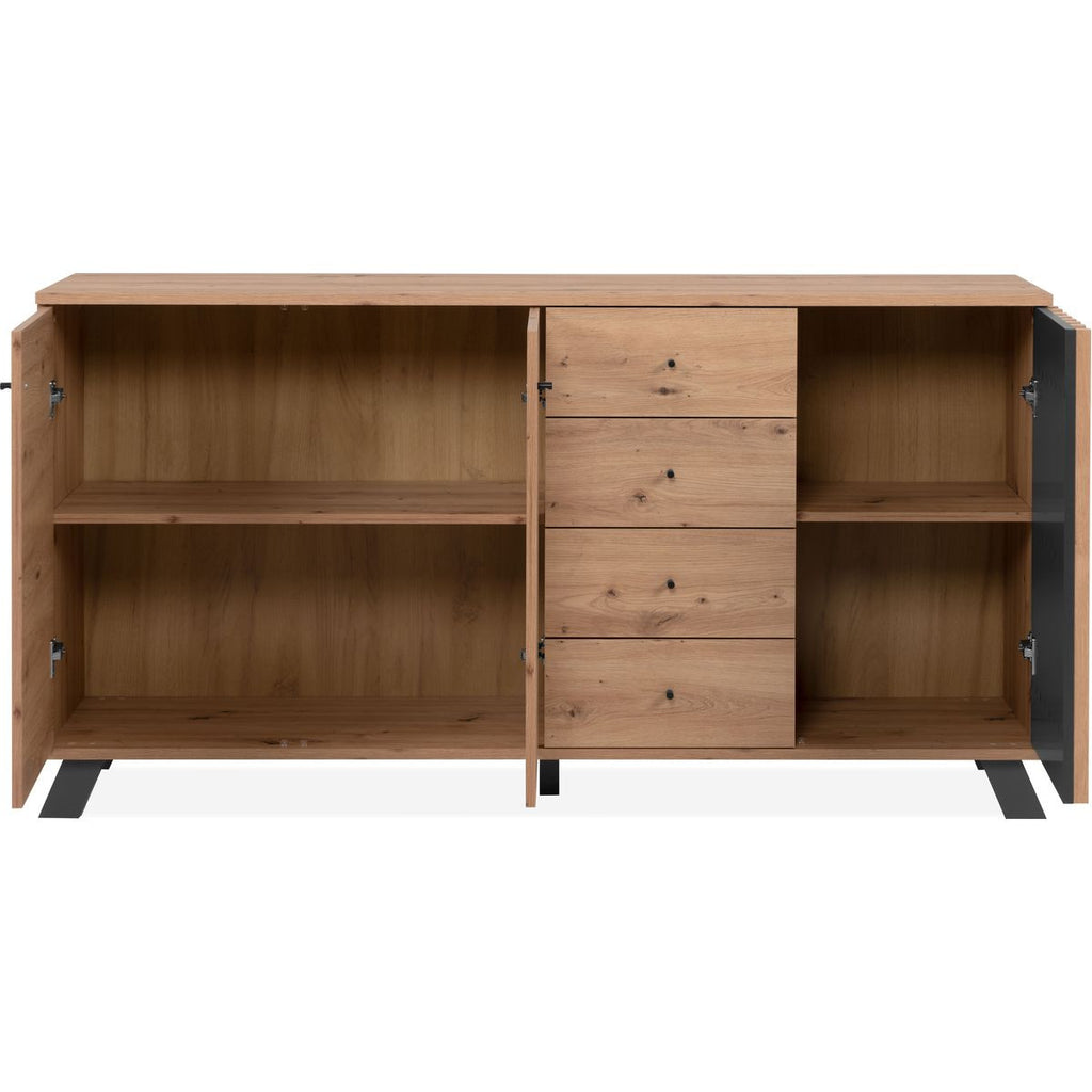 Flavia - Buffet 3 Portes 4 Tiroirs Effet Chêne 160 cm - Bois