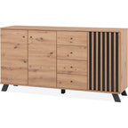 Flavia - Buffet 3 Portes 4 Tiroirs Effet Chêne 160 cm - Bois