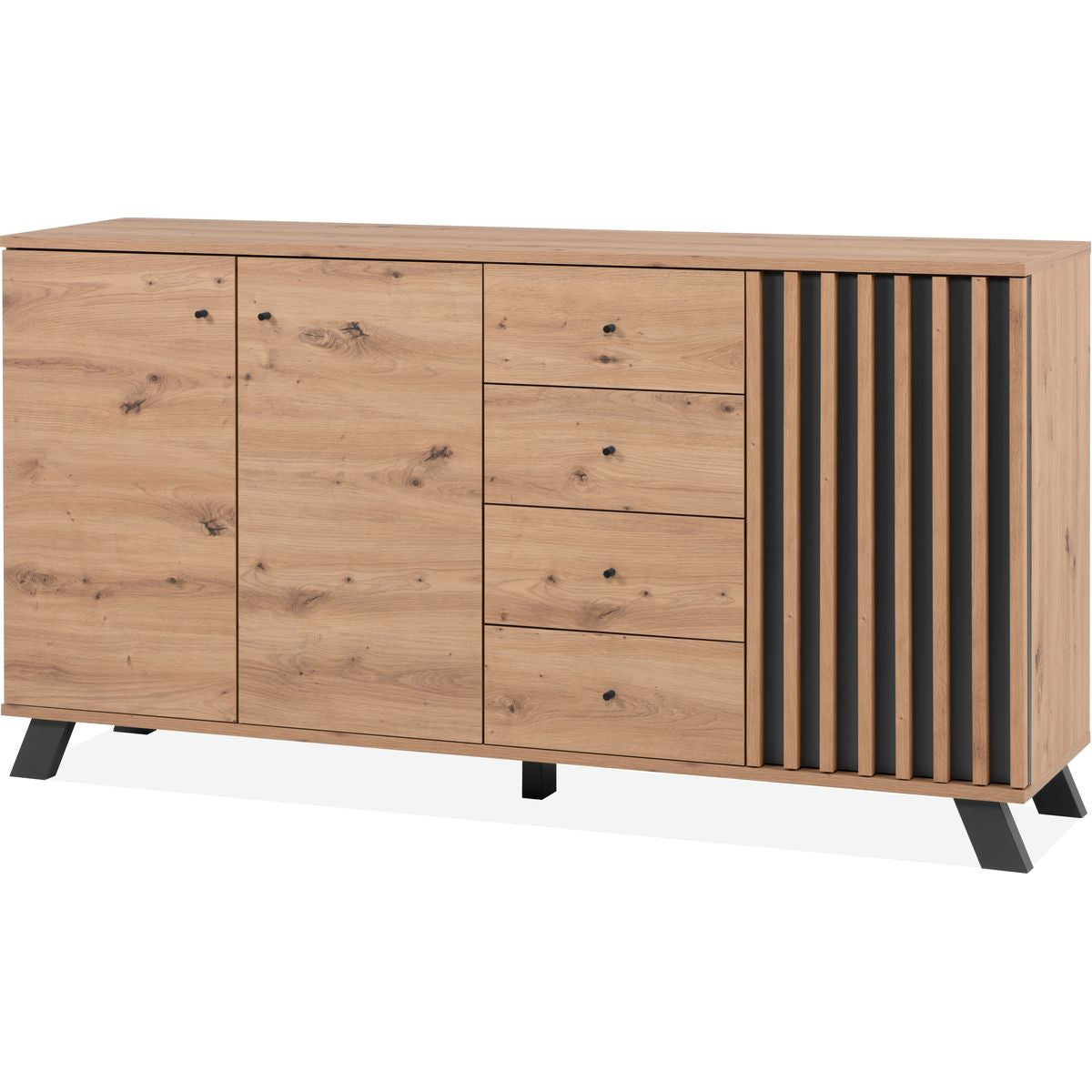 Flavia - Buffet 3 Portes 4 Tiroirs Effet Chêne 160 cm - Bois