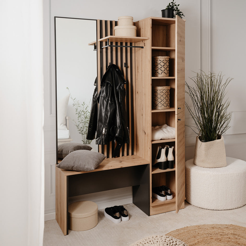 Flavia - Vestiaire 2 Portes avec Miroir Effet Chêne 122 cm - Gris Anthracite