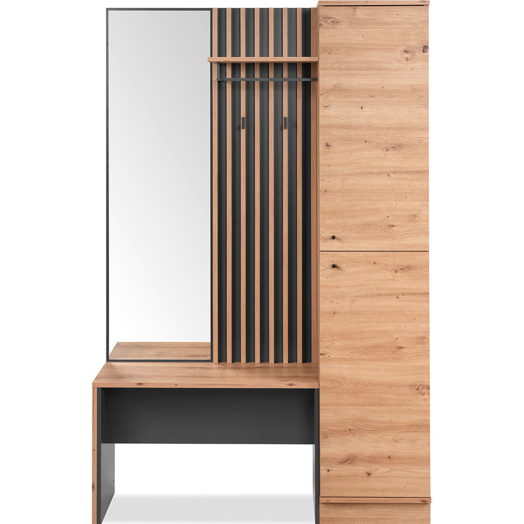 Flavia - Vestiaire 2 Portes avec Miroir Effet Chêne 122 cm - Gris Anthracite