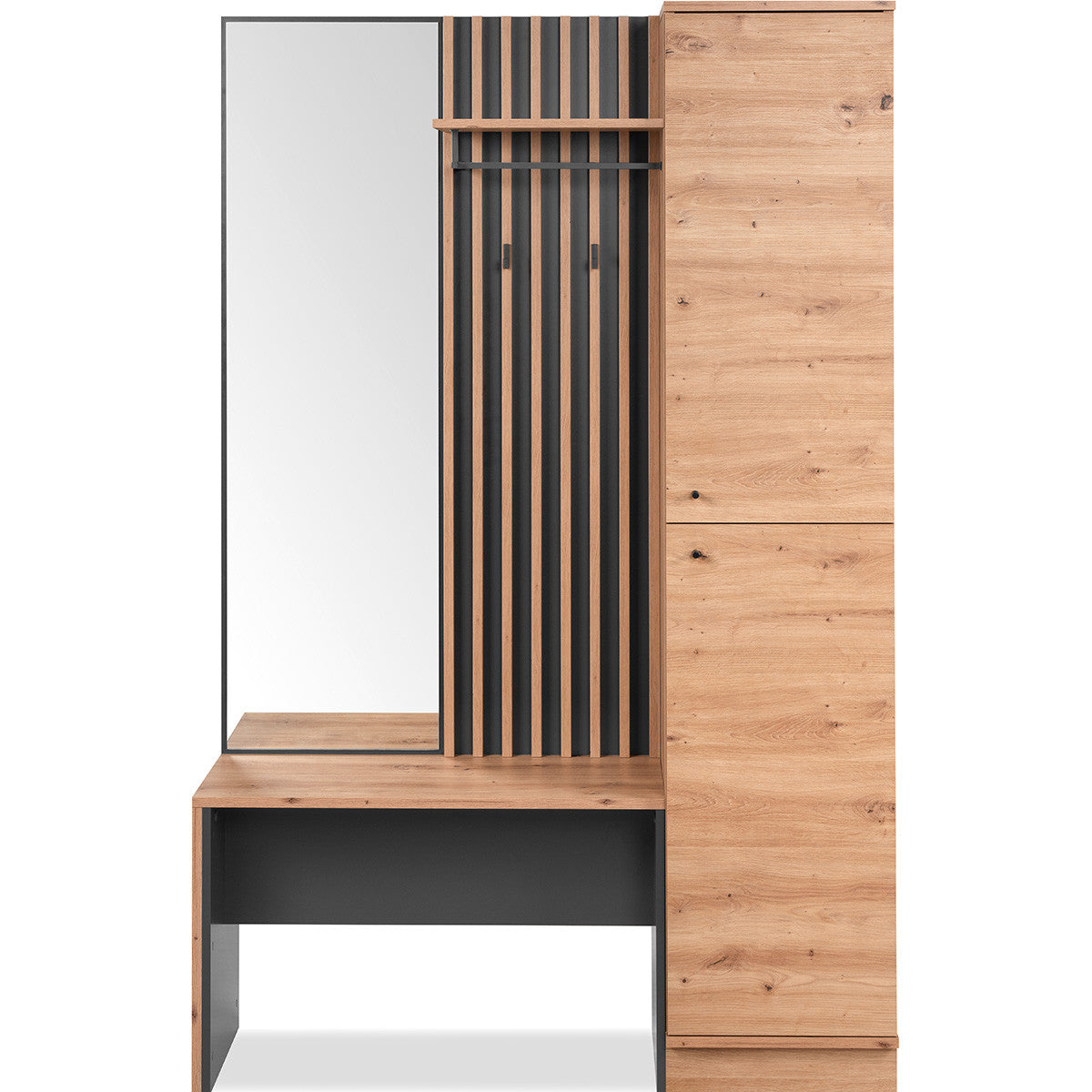 Flavia - Vestiaire 2 Portes avec Miroir Effet Chêne 122 cm - Gris Anthracite