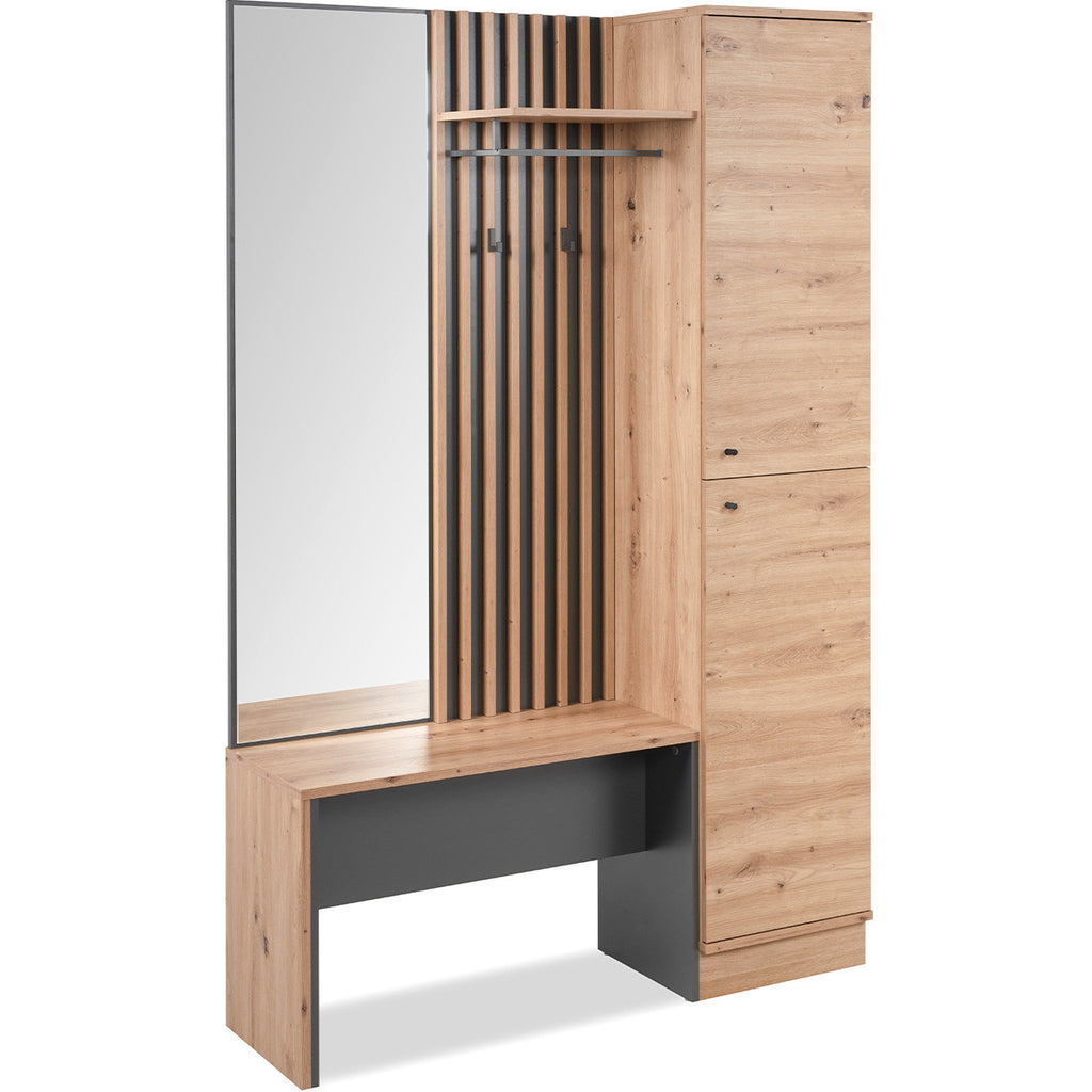 Flavia - Vestiaire 2 Portes avec Miroir Effet Chêne 122 cm - Gris Anthracite