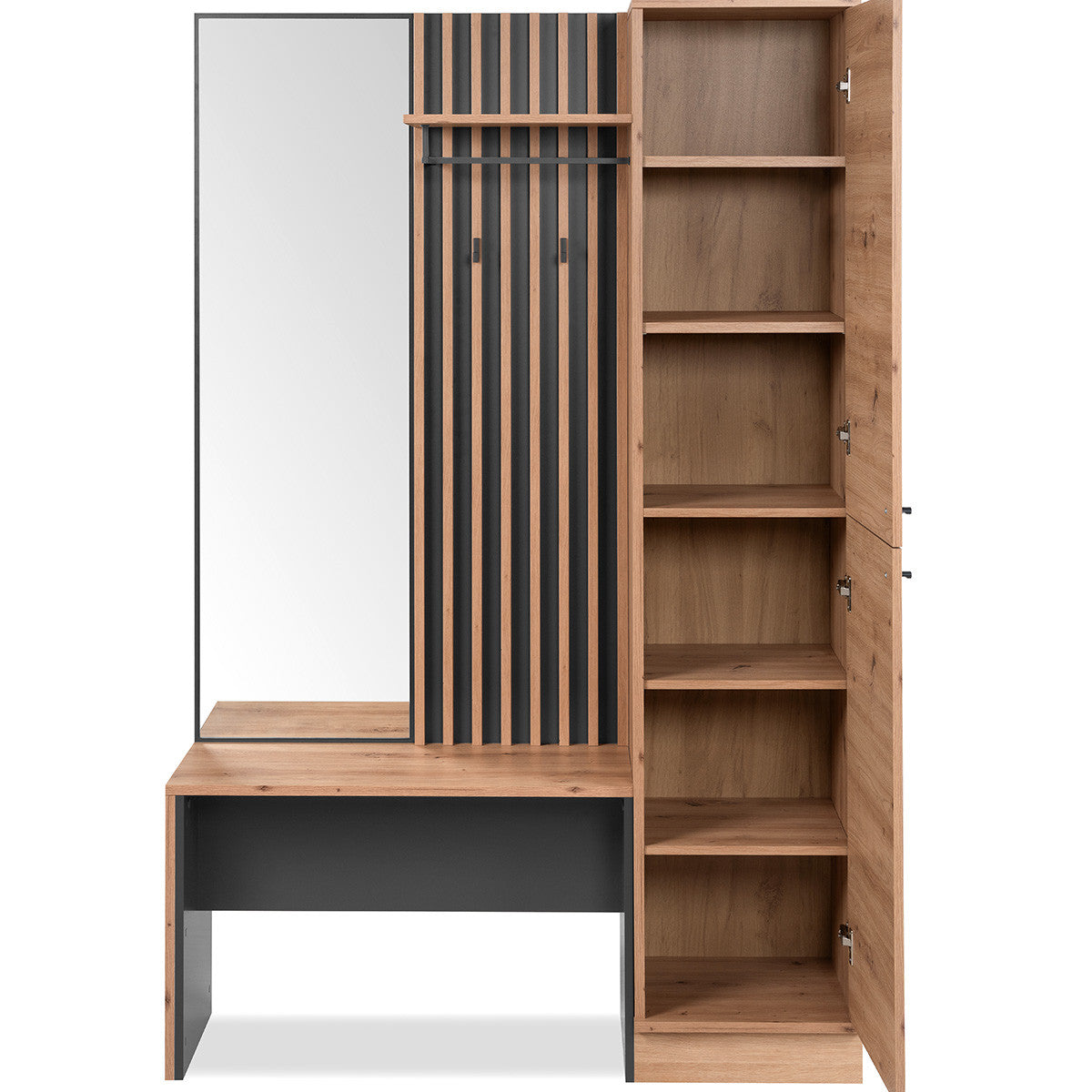 Flavia - Vestiaire 2 Portes avec Miroir Effet Chêne 122 cm - Gris Anthracite