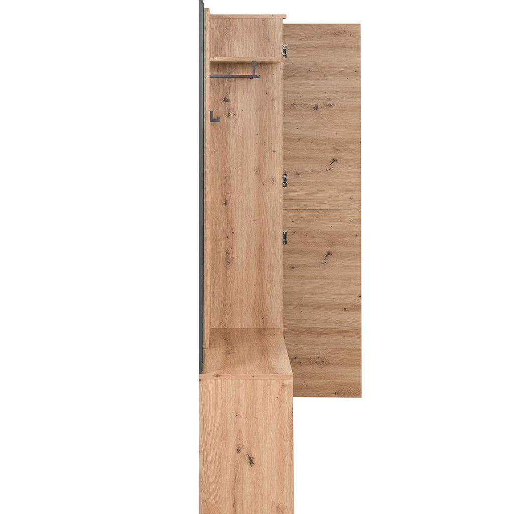 Flavia - Vestiaire 2 Portes avec Miroir Effet Chêne 122 cm - Gris Anthracite