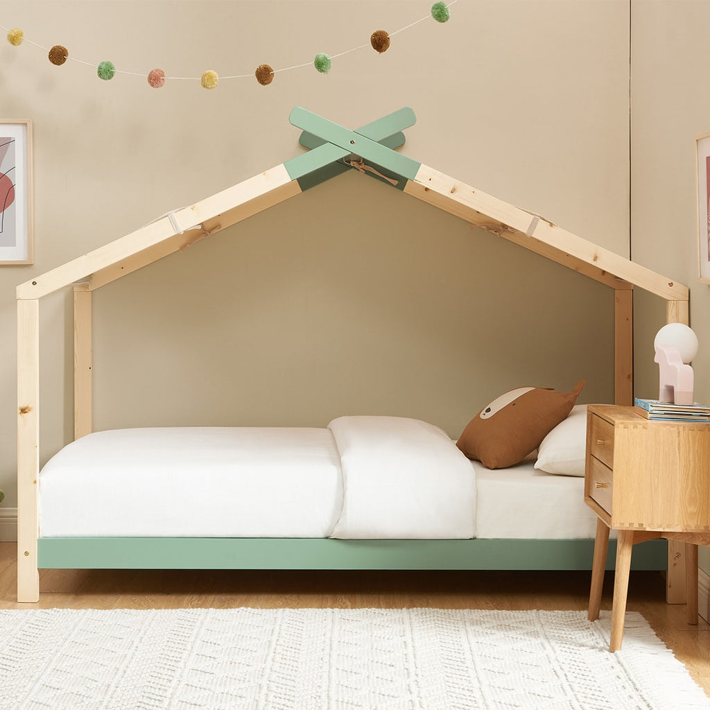 Charly - Lit Cabane 90x190 en Pin Massif avec Sommier - Vert