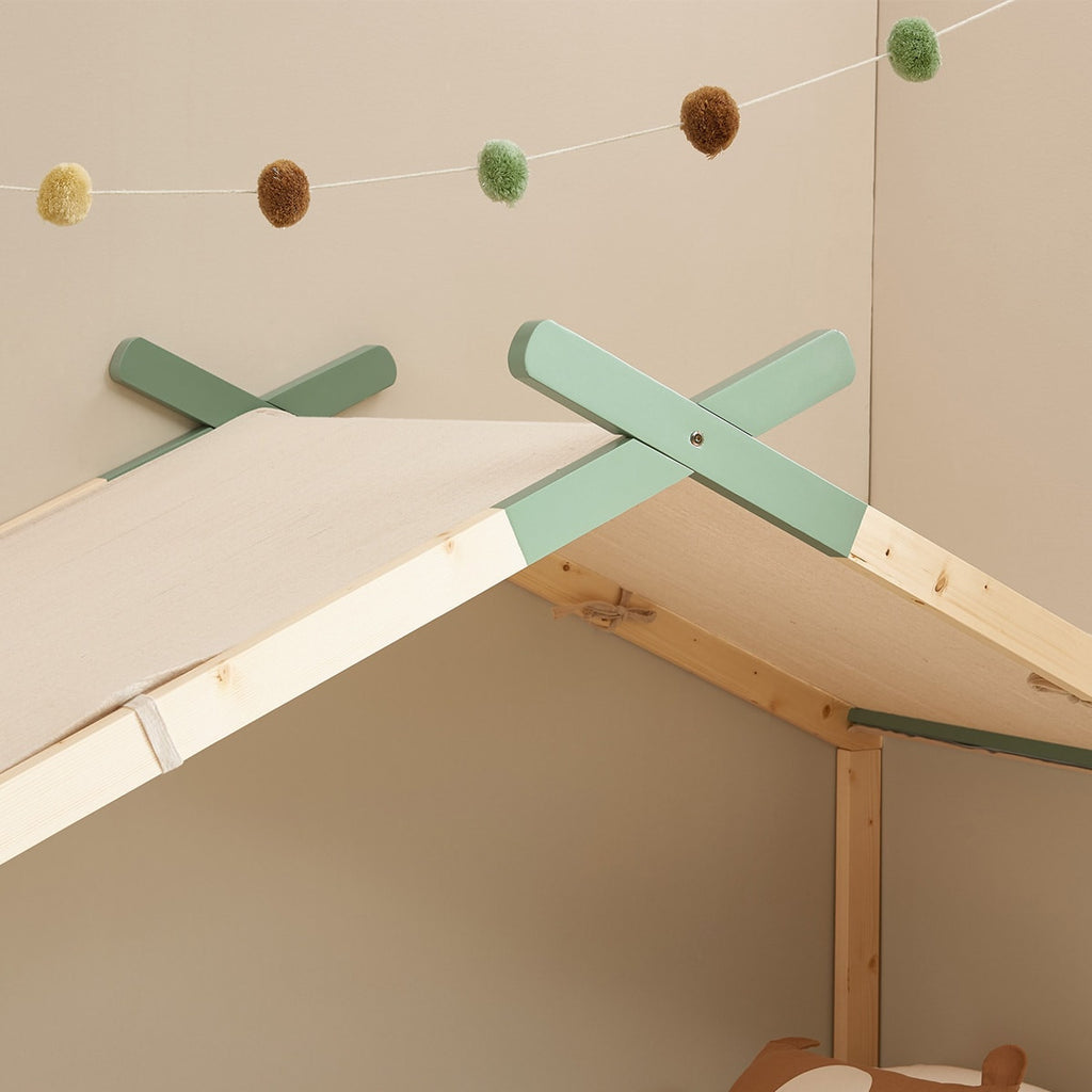 Charly - Lit Cabane 90x190 en Pin Massif avec Sommier - Vert