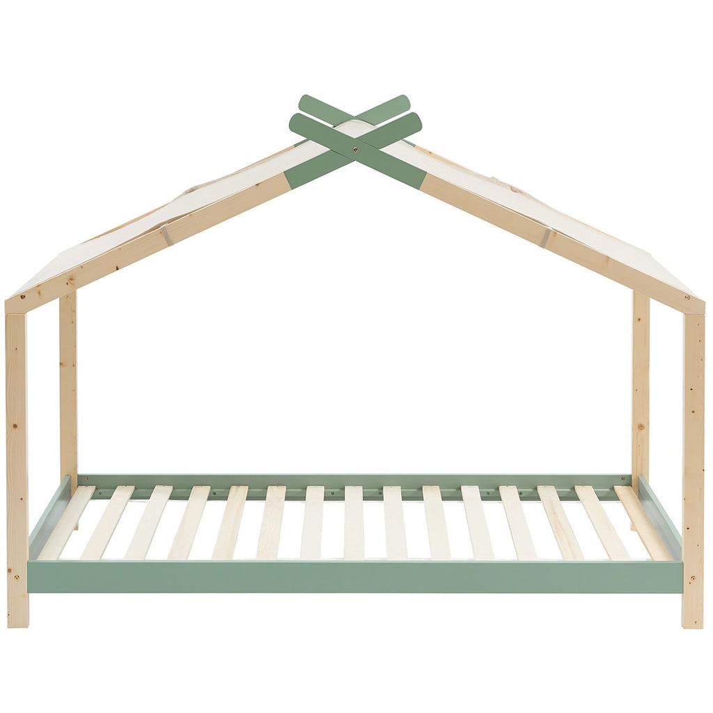 Charly - Lit Cabane 90x190 en Pin Massif avec Sommier - Vert