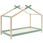 Charly - Lit Cabane 90x190 en Pin Massif avec Sommier - Vert