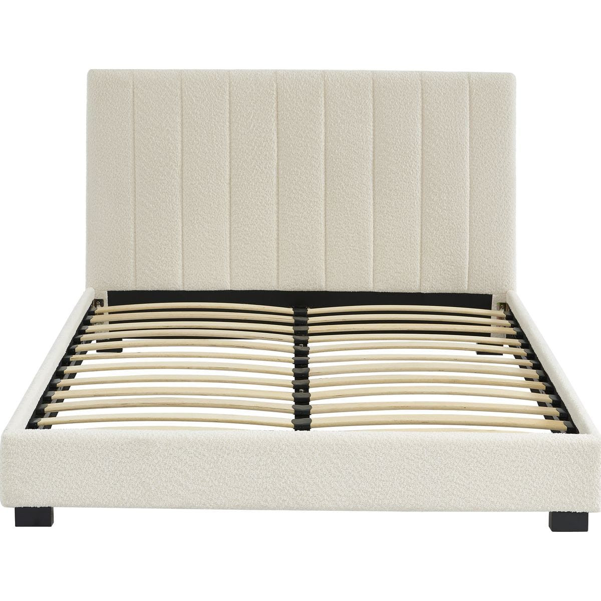 William - Lit Adulte avec Tête de Lit Capitonnée en Tissu Bouclé 140x190 - Écru