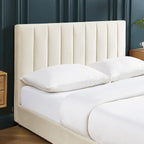 William - Lit Adulte avec Tête de Lit Capitonnée en Velours Sable 140x190 - Beige