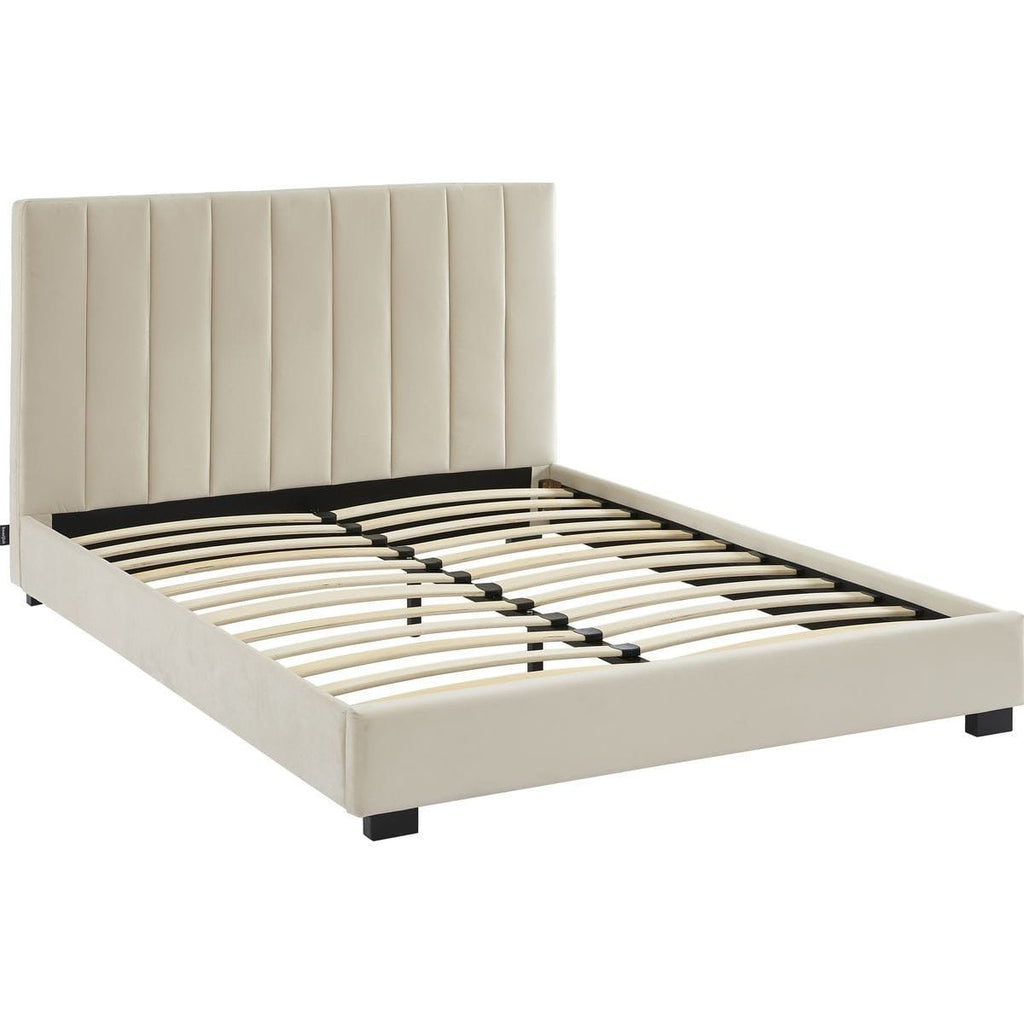 William - Lit Adulte avec Tête de Lit Capitonnée en Velours Sable 140x190 - Beige