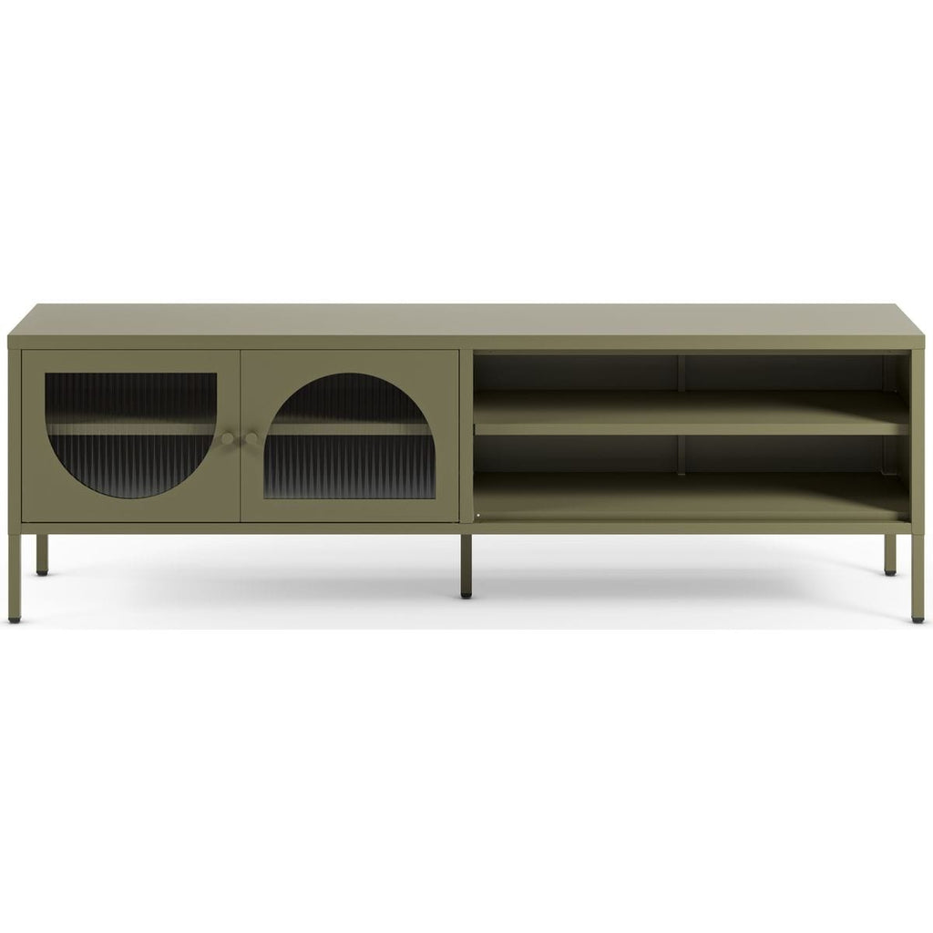Ysia - Meuble TV 2 Portes 2 Niches en Métal 160 cm - Vert