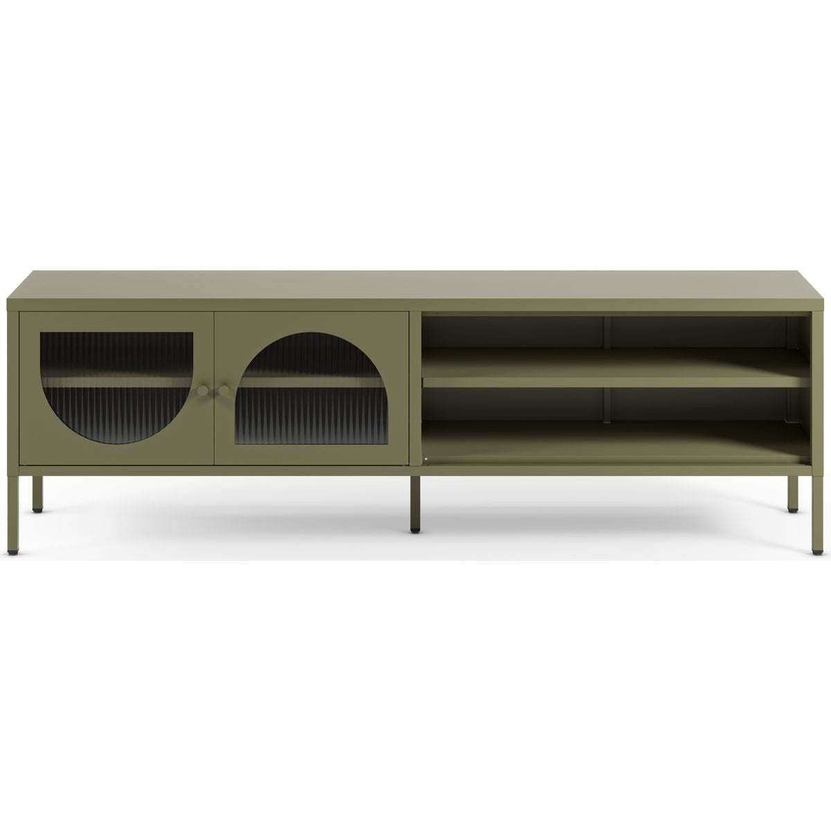 Ysia - Meuble TV 2 Portes 2 Niches en Métal 160 cm - Vert