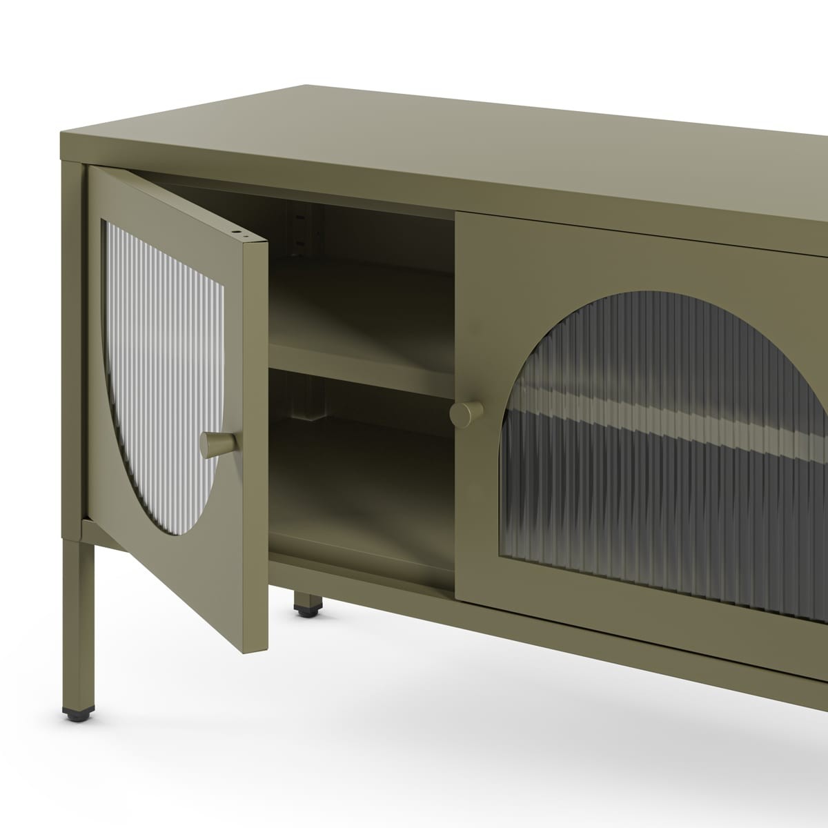 Ysia - Meuble TV 2 Portes 2 Niches en Métal 160 cm - Vert