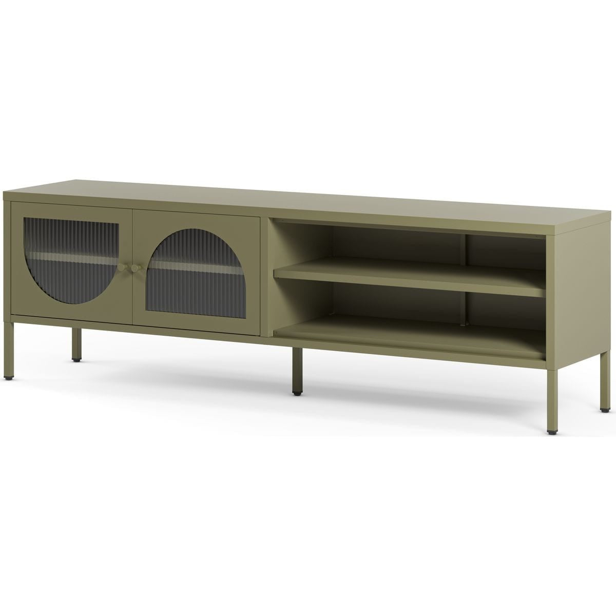 Ysia - Meuble TV 2 Portes 2 Niches en Métal 160 cm - Vert