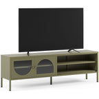 Ysia - Meuble TV 2 Portes 2 Niches en Métal 160 cm - Vert