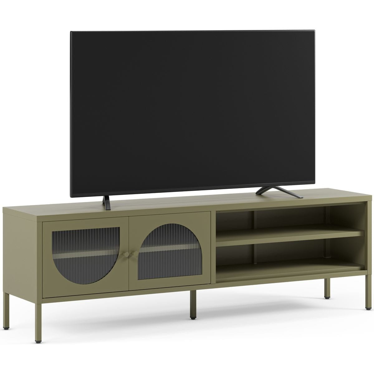 Ysia - Meuble TV 2 Portes 2 Niches en Métal 160 cm - Vert