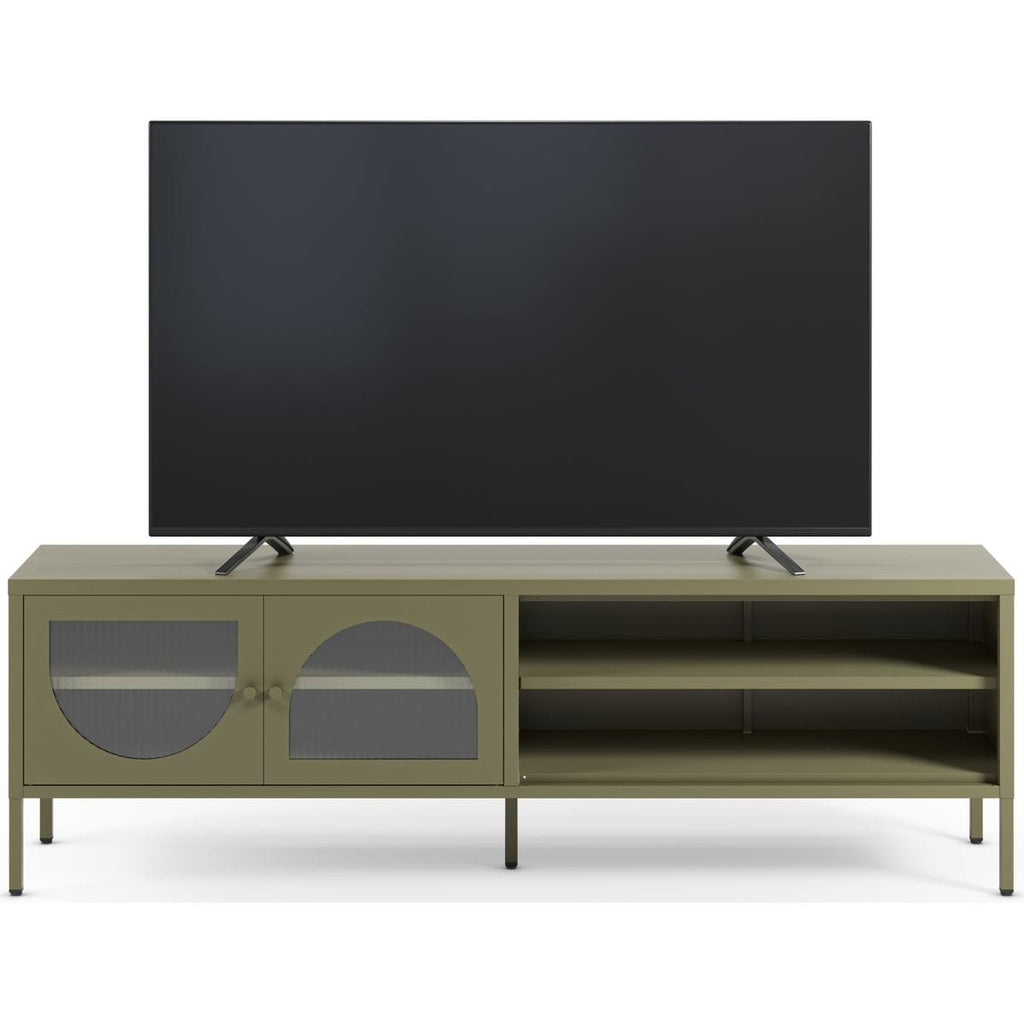 Ysia - Meuble TV 2 Portes 2 Niches en Métal 160 cm - Vert