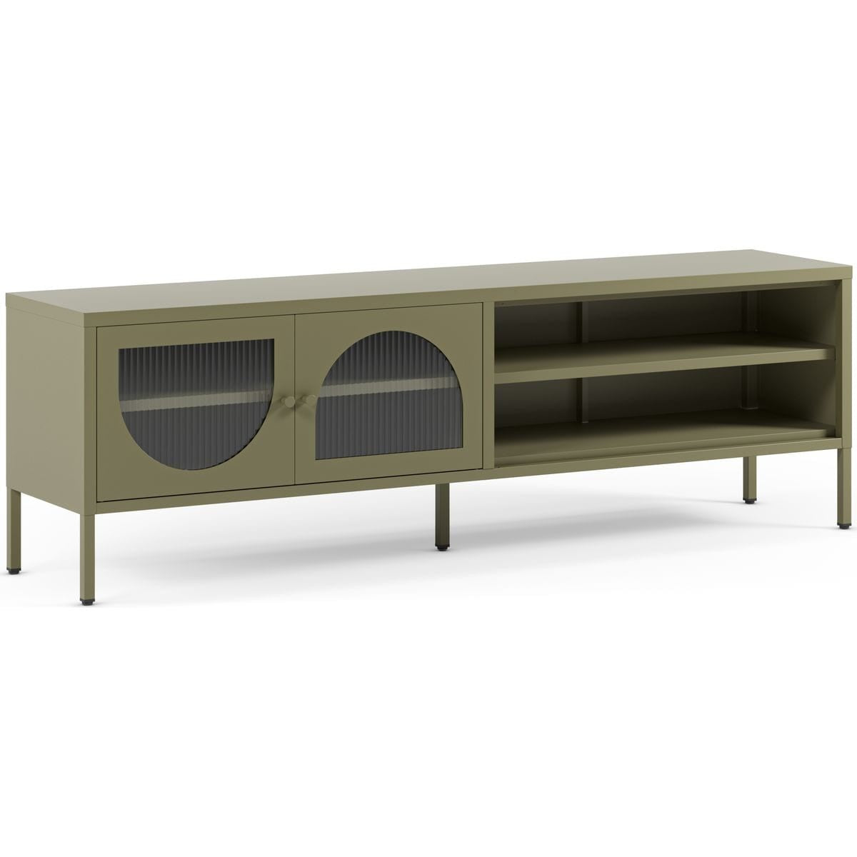 Ysia - Meuble TV 2 Portes 2 Niches en Métal 160 cm - Vert