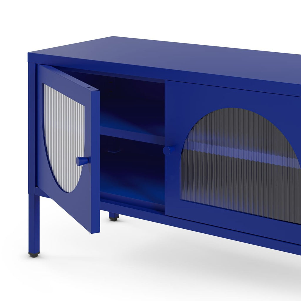 Ysia - Meuble TV 2 Portes 2 Niches en Métal 160 cm - Bleu Électrique