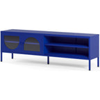 Ysia - Meuble TV 2 Portes 2 Niches en Métal 160 cm - Bleu Électrique