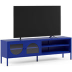 Ysia - Meuble TV 2 Portes 2 Niches en Métal 160 cm - Bleu Électrique