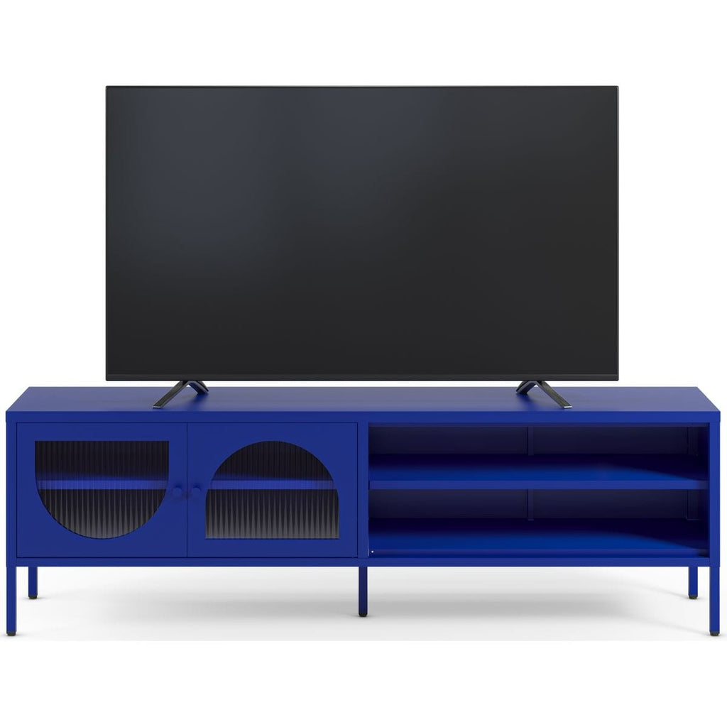 Ysia - Meuble TV 2 Portes 2 Niches en Métal 160 cm - Bleu Électrique