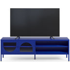 Ysia - Meuble TV 2 Portes 2 Niches en Métal 160 cm - Bleu Électrique