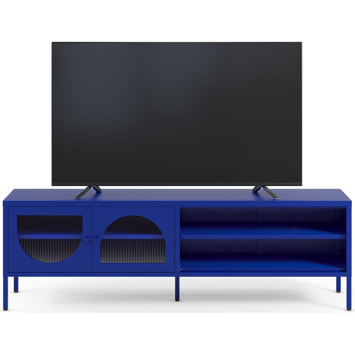 Ysia - Meuble TV 2 Portes 2 Niches en Métal 160 cm - Bleu Électrique