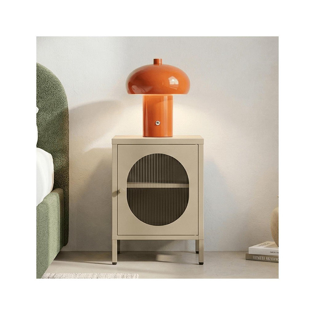 Ysia - Table de Chevet 1 Porte en Métal 40 cm - Beige