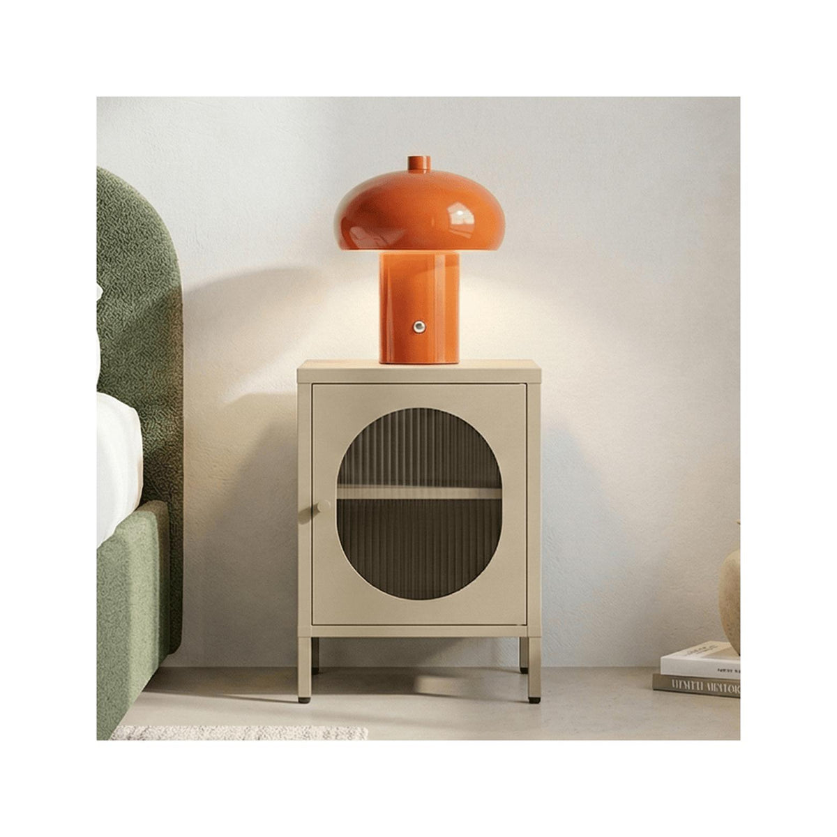 Ysia - Table de Chevet 1 Porte en Métal 40 cm - Beige