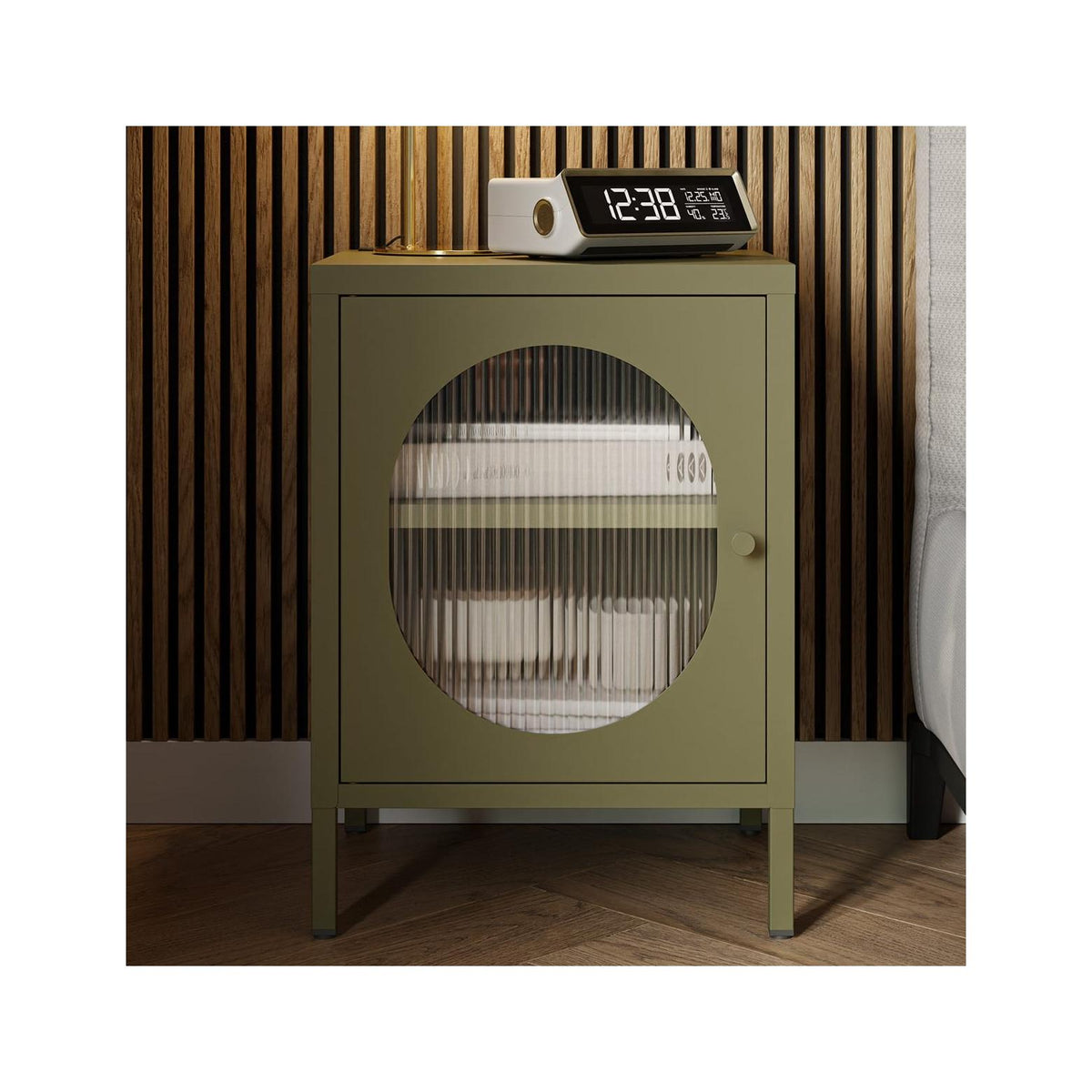 Ysia - Table de Chevet 1 Porte en Métal 40 cm - Vert