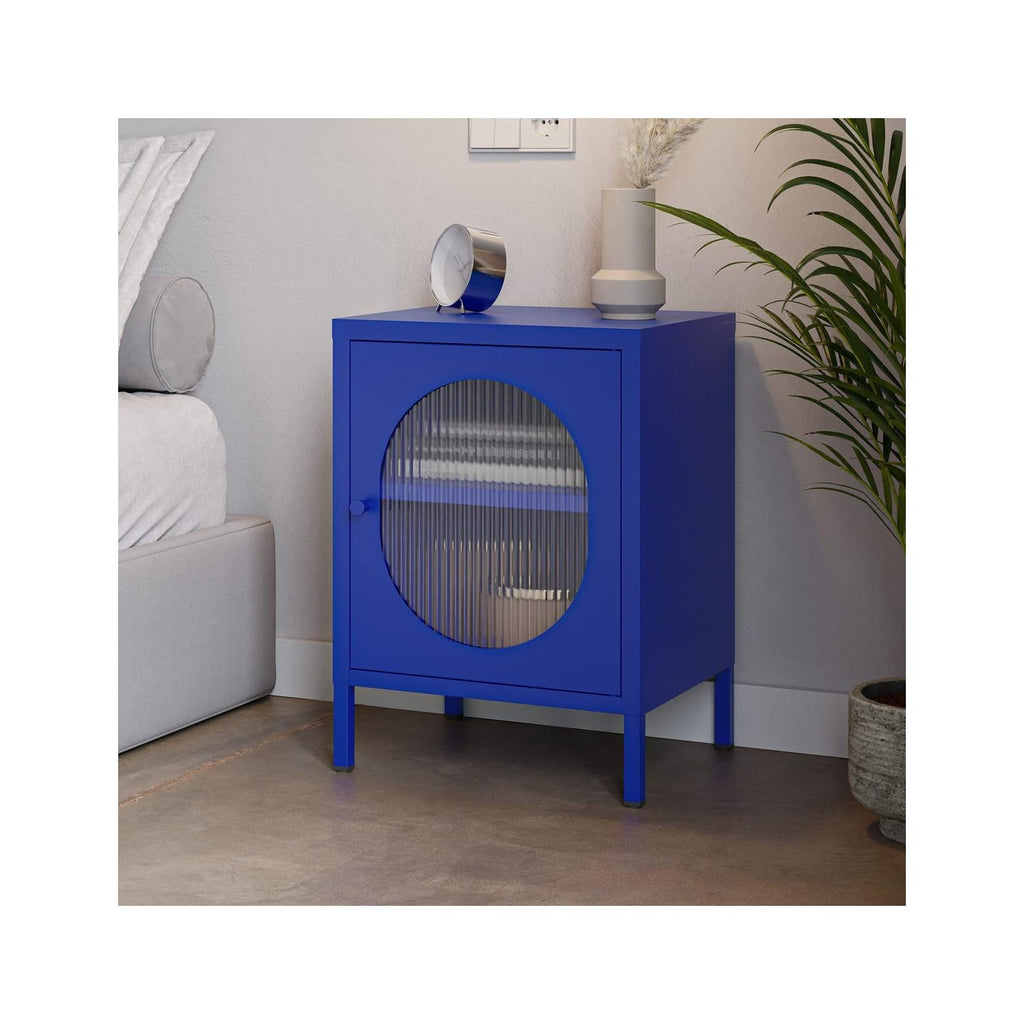 Ysia - Table de Chevet 1 Porte en Métal 40 cm - Bleu Électrique