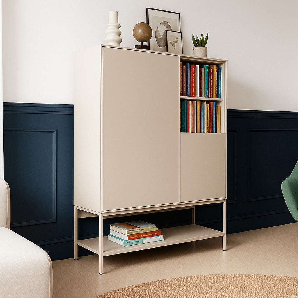 Zara - Buffet Haut 2 Portes 2 Niches 90 cm - Beige