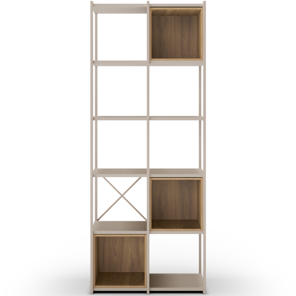 Elie - Bibliothèque 5 Niveaux en Métal et Décor Bois 70 cm - Beige