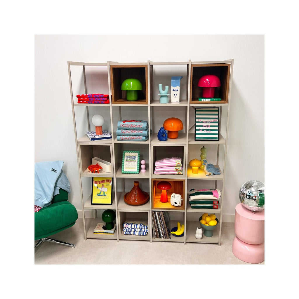 Elie - Bibliothèque 5 Niveaux en Métal et Décor Bois 140 cm - Beige