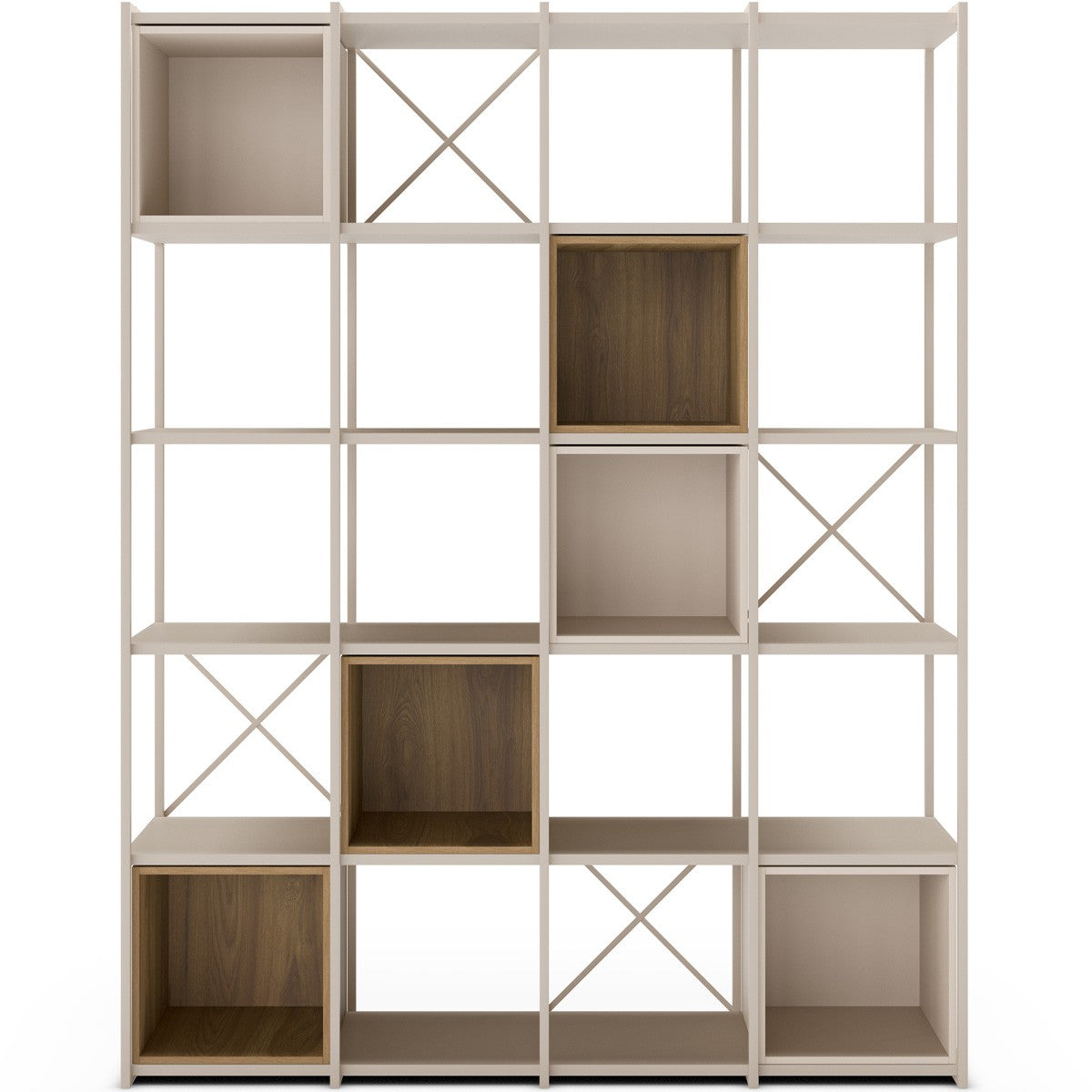 Elie - Bibliothèque 5 Niveaux en Métal et Décor Bois 140 cm - Beige