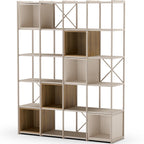 Elie - Bibliothèque 5 Niveaux en Métal et Décor Bois 140 cm - Beige