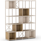 Elie - Bibliothèque 5 Niveaux en Métal et Décor Bois 140 cm - Beige