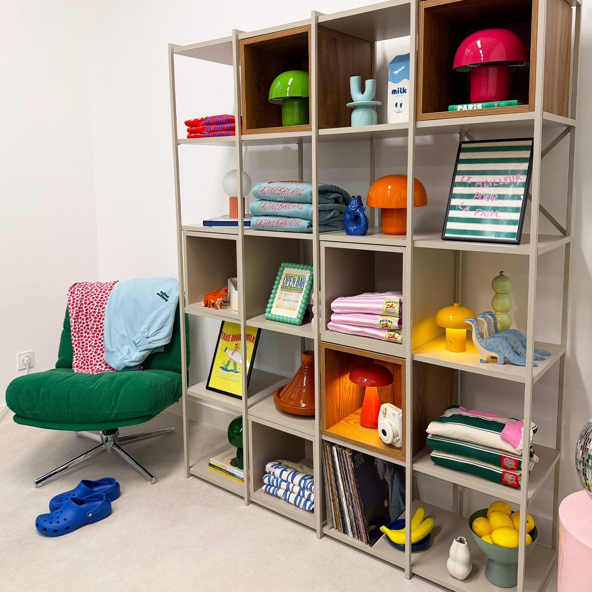 Elie - Bibliothèque 5 Niveaux en Métal et Décor Bois 140 cm - Beige