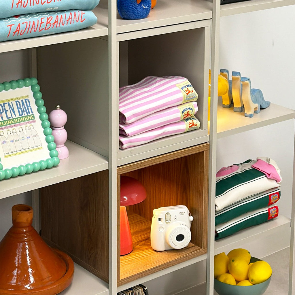 Elie - Bibliothèque 5 Niveaux en Métal et Décor Bois 140 cm - Beige