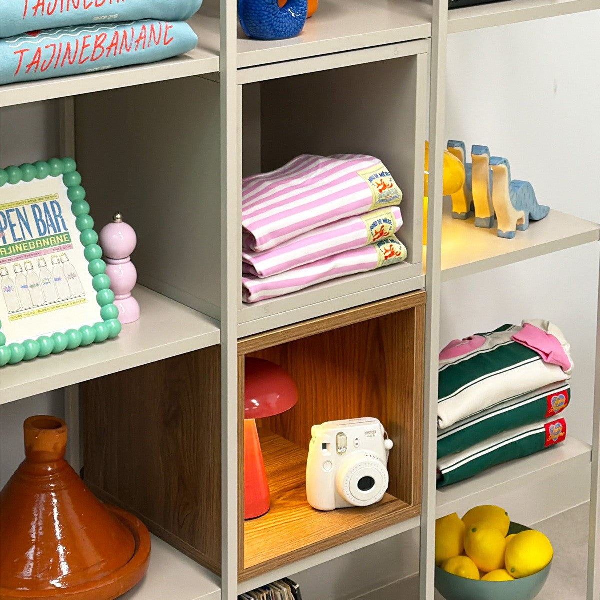 Elie - Bibliothèque 5 Niveaux en Métal et Décor Bois 140 cm - Beige